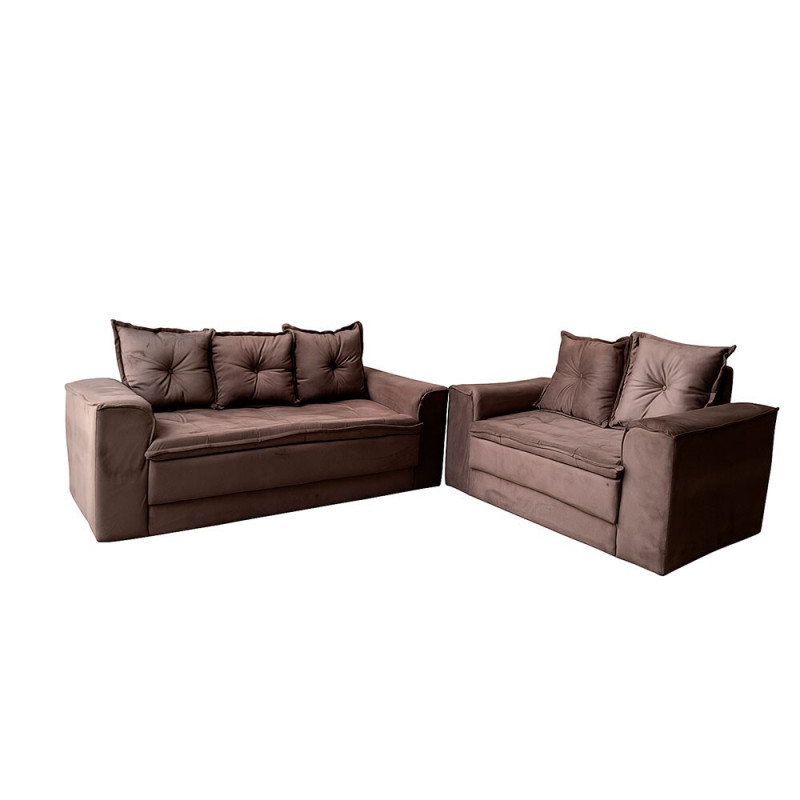 CJ ESTOFADO BOMFLEX 2/3 LUGARES HAITI CHOCOLATE VELUDO ASTECA 08