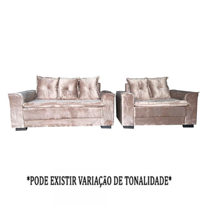 CJ ESTOFADO BOMFLEX 2/3 LUGARES HAITI BEGE VELUDO ASTECA 04