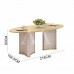 MESA DJ LIZ 218X108 TAMPO ORGANICO C/VIDRO OFF WHITE/DOURADO