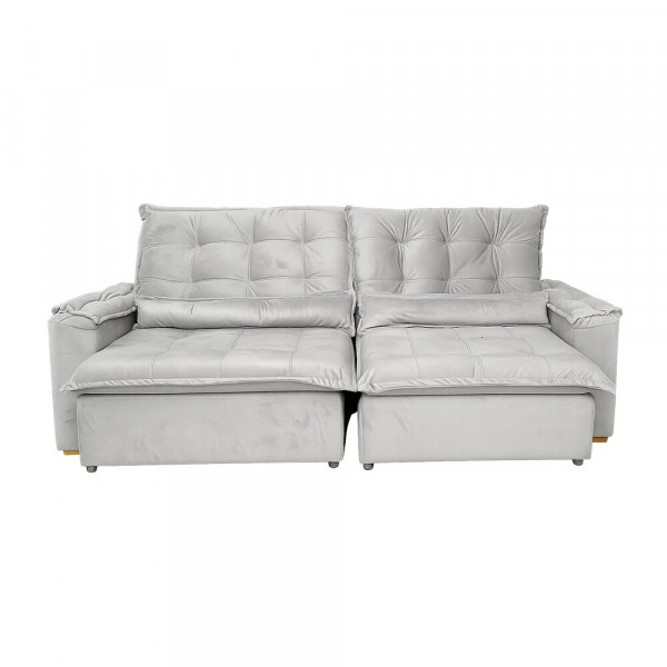 ESTOFADO BOMFLEX GRECIA RETRATIL CINZA CLARO VELUDO