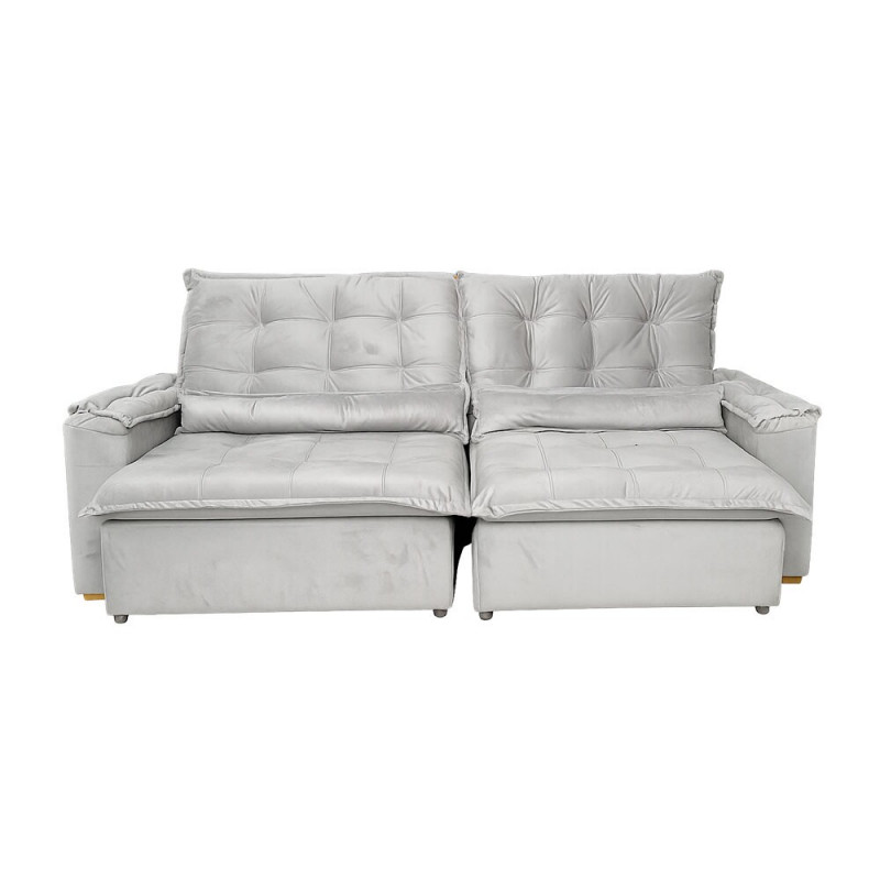 ESTOFADO BOMFLEX GRECIA RETRATIL CINZA CLARO VELUDO