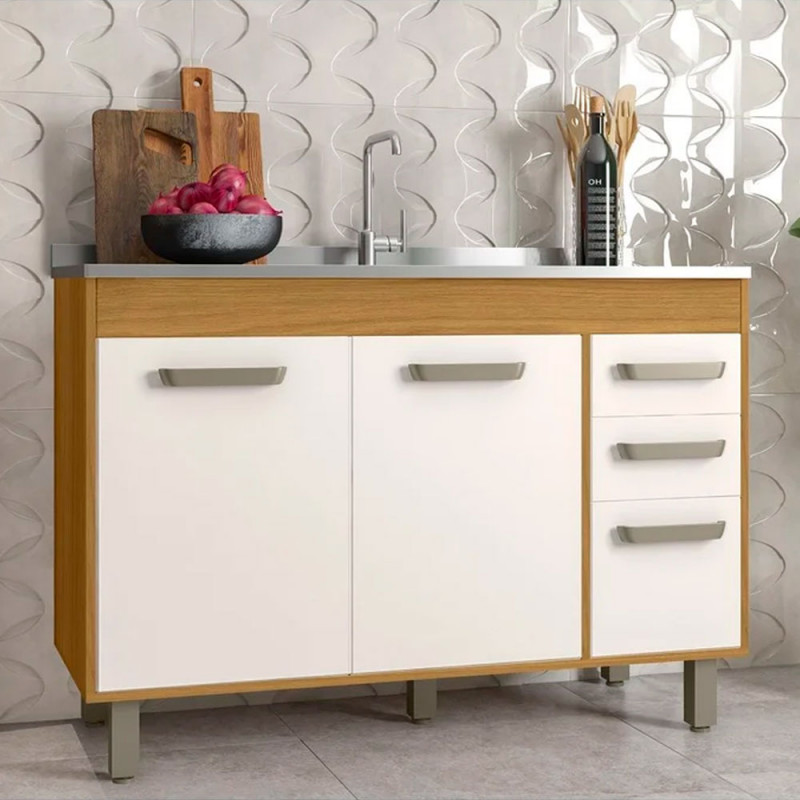 BALCAO POLIMAN 3P 2G MALTA 120CM P/PIA FREIJO/OFF ACETINADO