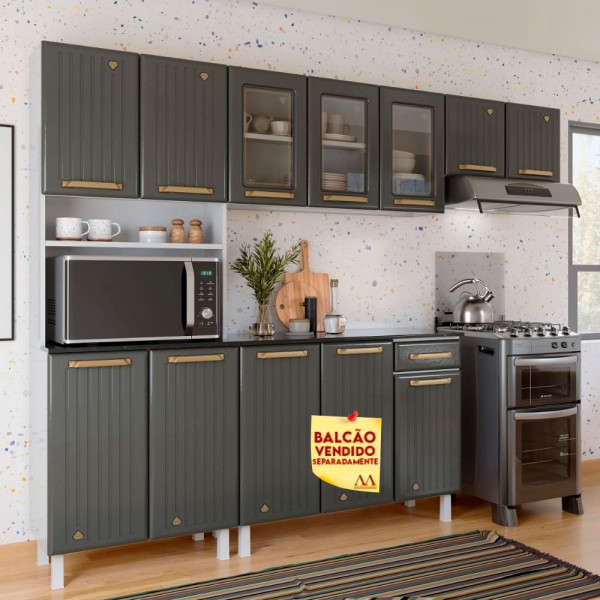 COZINHA TELASUL COMPACTA 44 9P 3 C/VD DIAMANTE NEW CINZA TOTAL 818444-09T