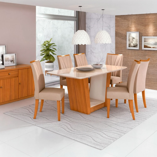 CJ MESA 6C LOPAS APOGEU CANT.COPO CAD APOGEU 160X80 NATURALE CREME AMENDOA/OFF WHITE