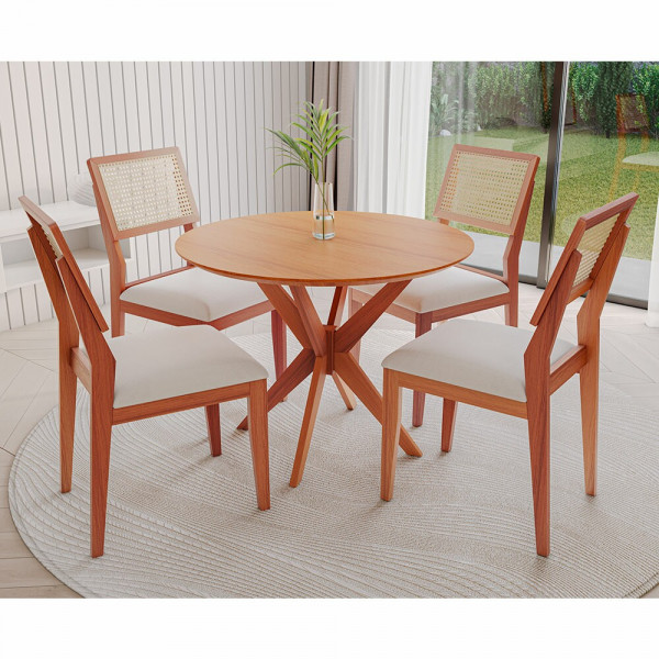 CJ MESA 4C AGN VITORIA REDONDA 130CM TAMPO LAMINADO CAD LARISSA MADEIRA