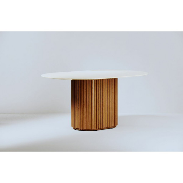 MESA IMCAL LIVING 1.6 C/VIDRO OVAL OFF WHITE/CINAMOMO